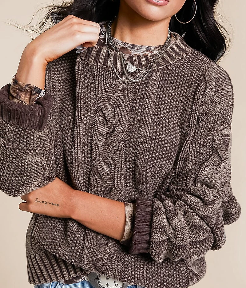 Washed Cable Knit Sweater