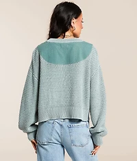 Cable Knit Acid Washed Cardigan Sweater