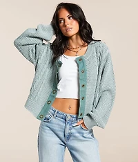Cable Knit Acid Washed Cardigan Sweater