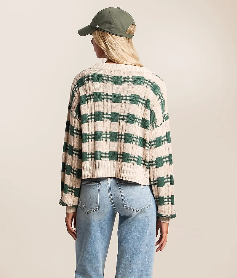 Plaid Cropped Cardigan Sweater