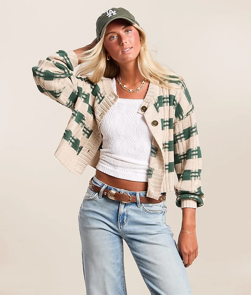 Plaid Cropped Cardigan Sweater