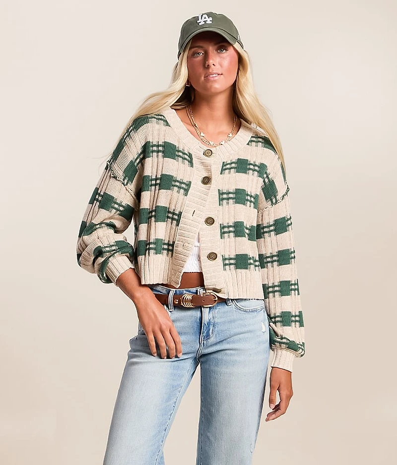 Plaid Cropped Cardigan Sweater