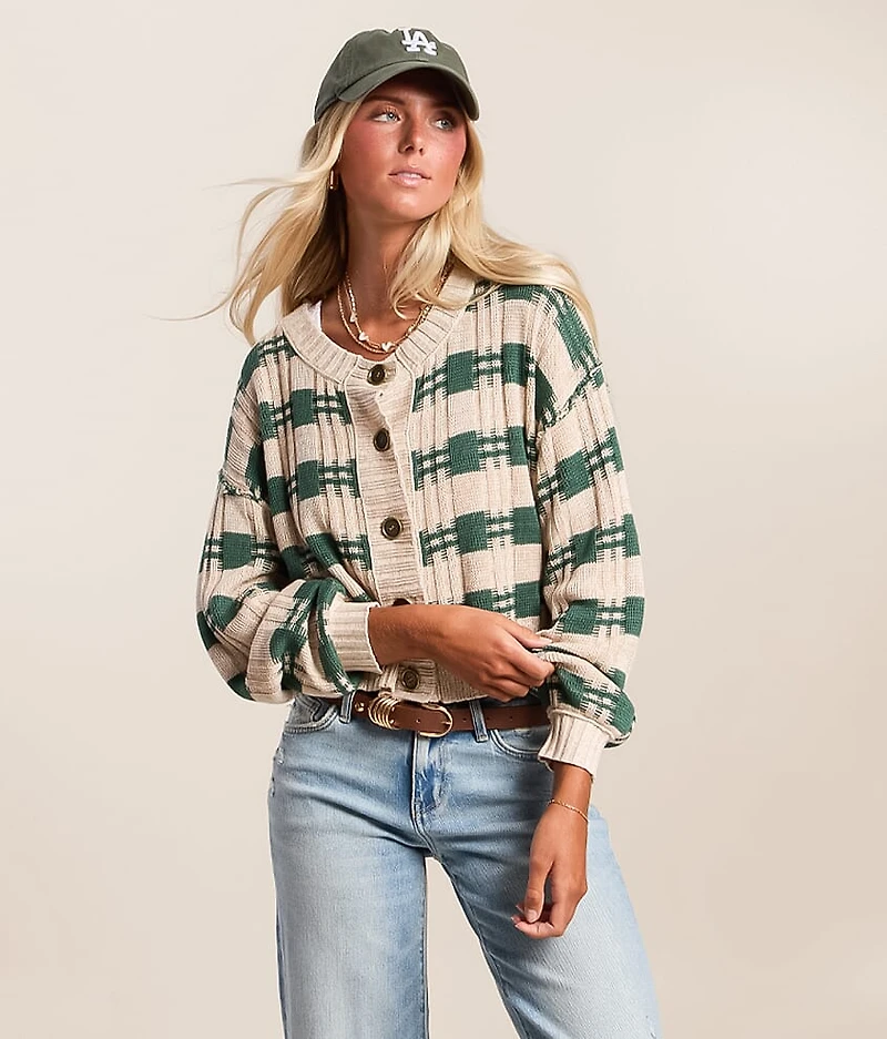 Plaid Cropped Cardigan Sweater