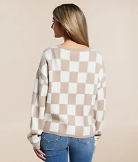 Checkered Front Tie Cardigan Sweater