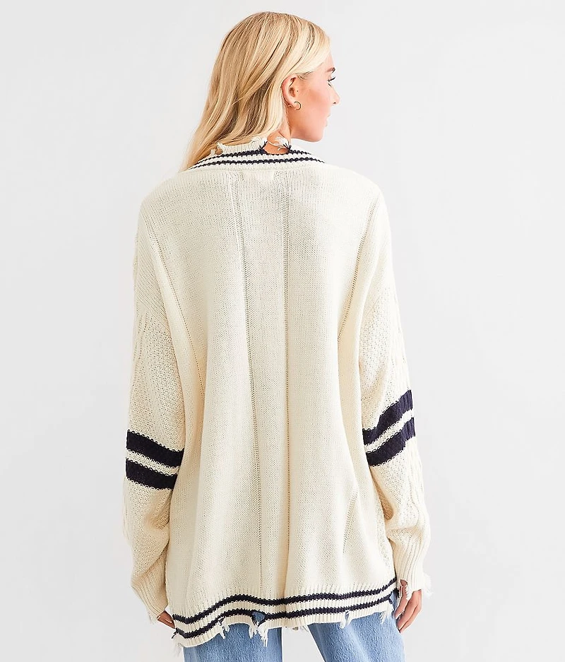 Destructed Varsity Oversized Cardigan Sweater