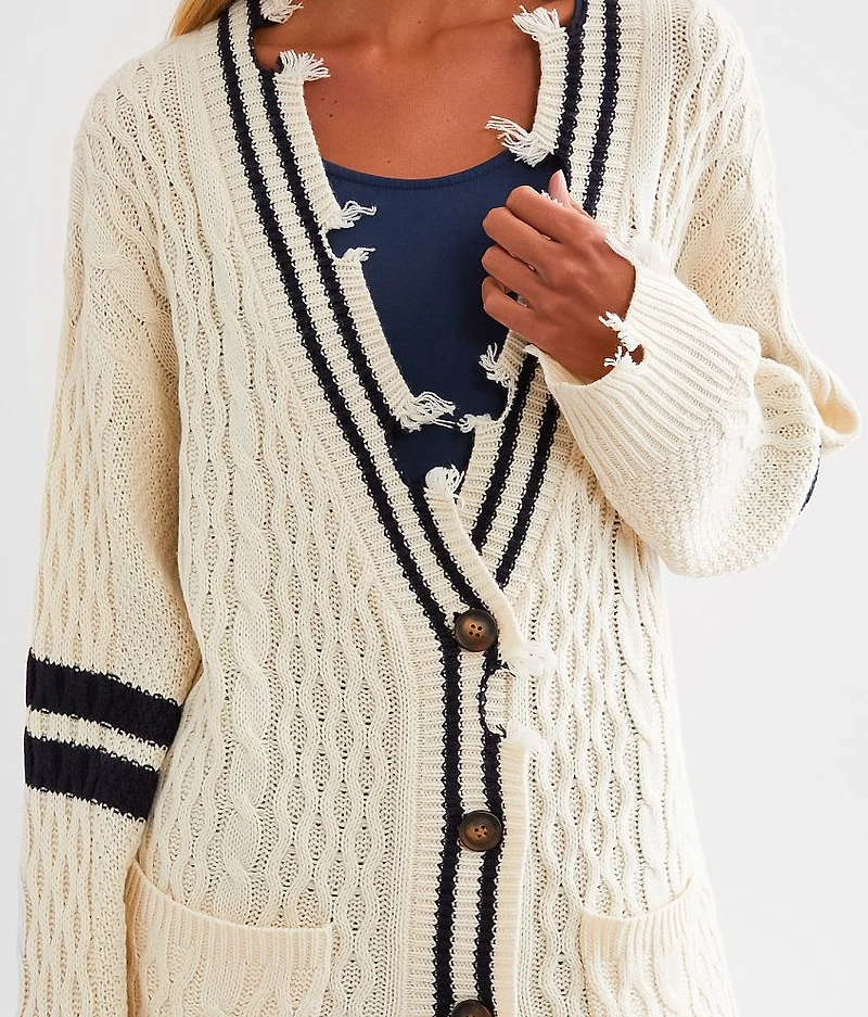 Destructed Varsity Oversized Cardigan Sweater