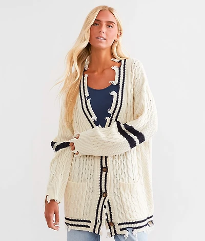 Destructed Varsity Oversized Cardigan Sweater