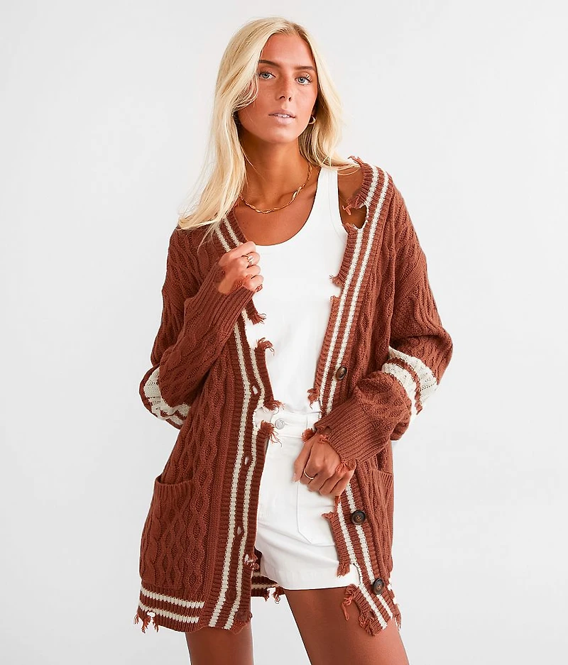 Destructed Varsity Oversized Cardigan Sweater