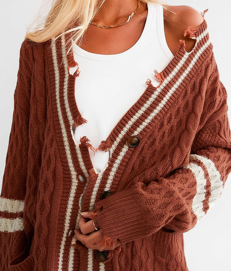 Destructed Varsity Oversized Cardigan Sweater