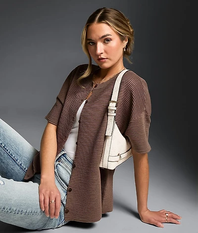 Pleated Cardigan Sweater