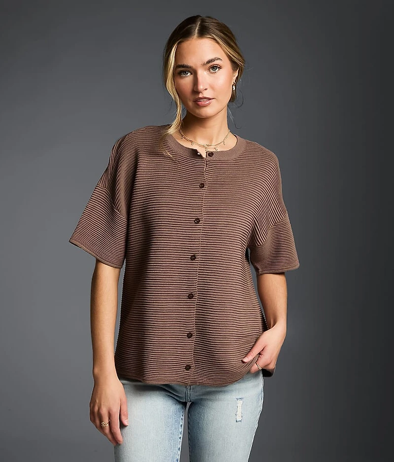 Pleated Cardigan Sweater