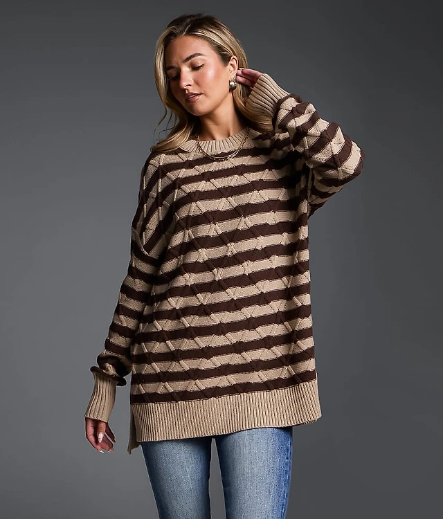 Refined Edit - Striped Cable Knit Sweater