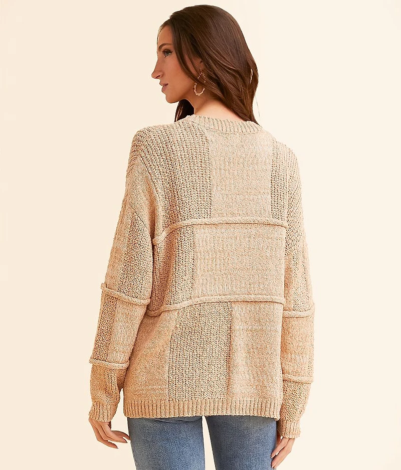 Pieced Nubby Cardigan Sweater