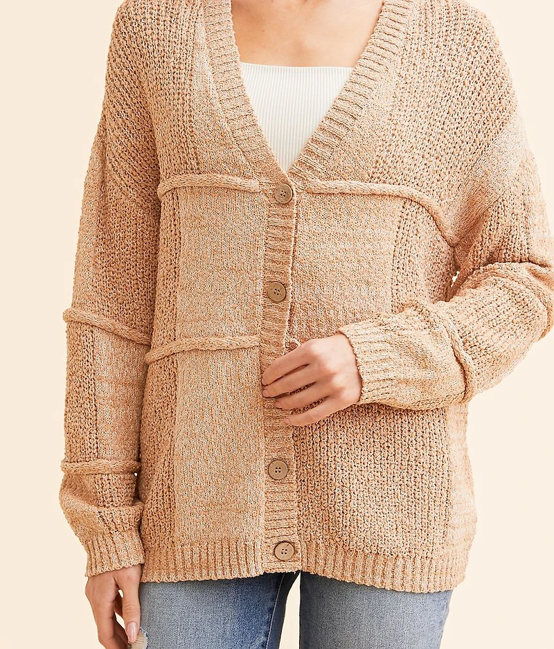 Pieced Nubby Cardigan Sweater