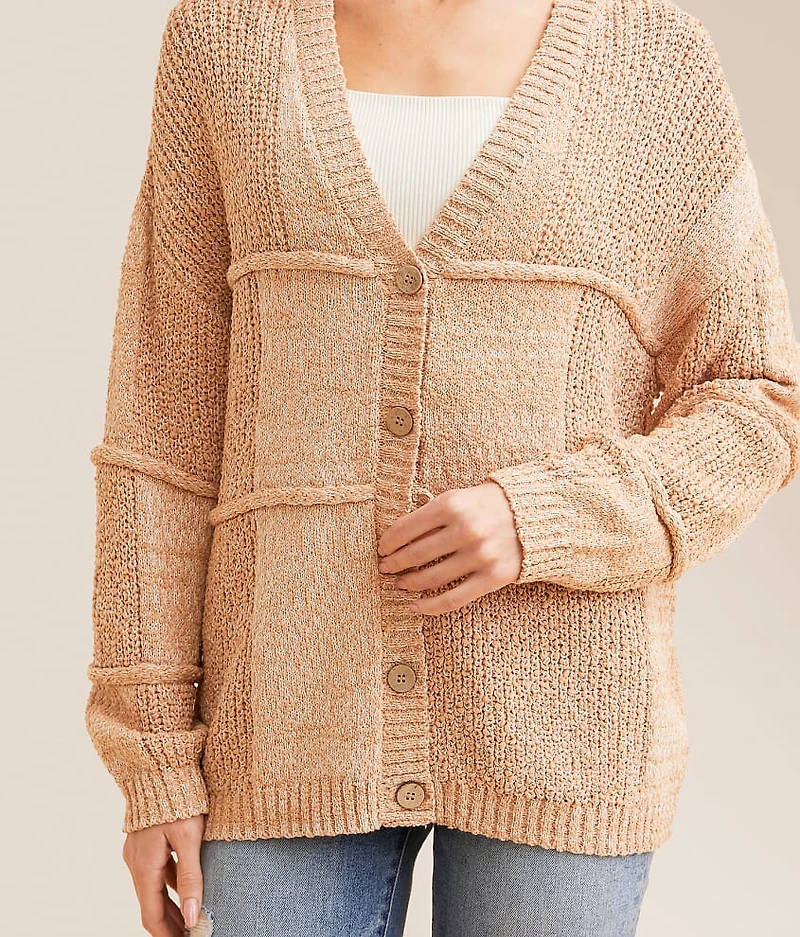 Pieced Nubby Cardigan Sweater