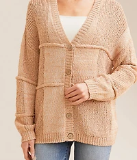 Pieced Nubby Cardigan Sweater