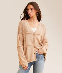 Pieced Nubby Cardigan Sweater