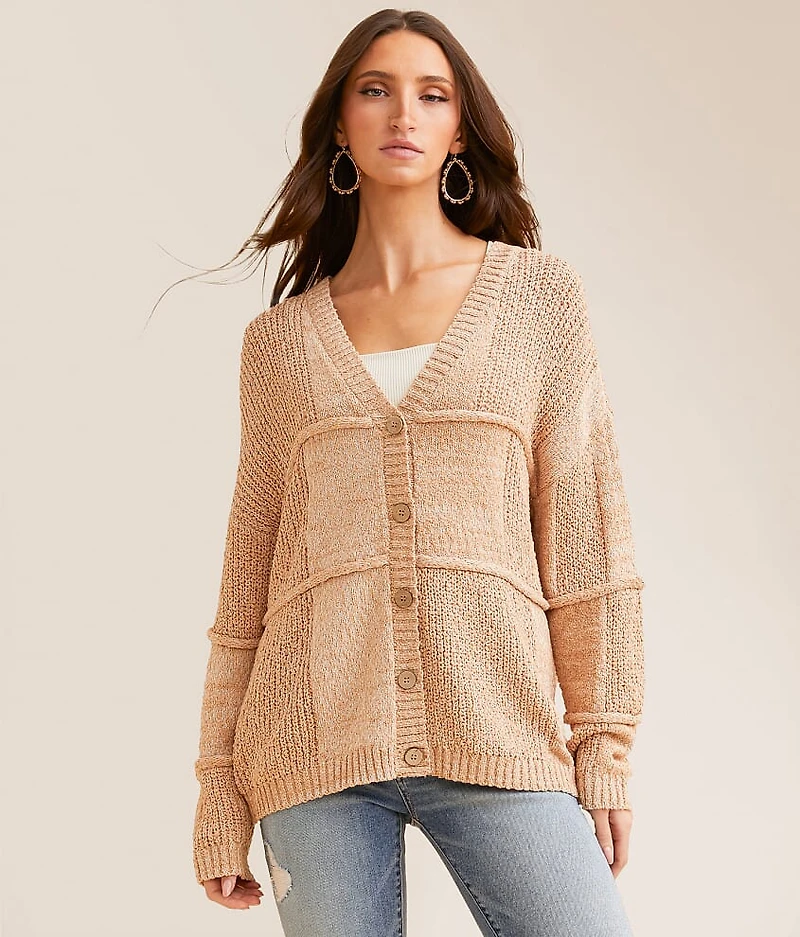 Pieced Nubby Cardigan Sweater