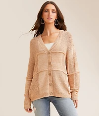 Pieced Nubby Cardigan Sweater