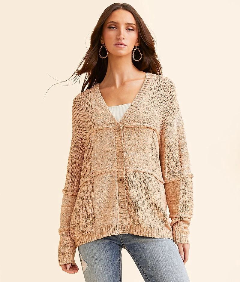 Pieced Nubby Cardigan Sweater