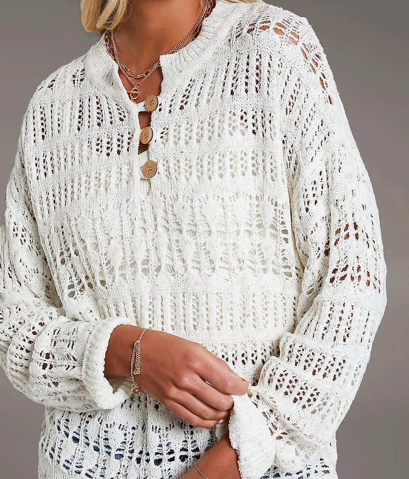 Pointelle Henley Sweater