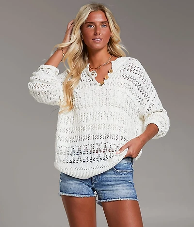 Pointelle Henley Sweater