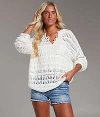 Pointelle Henley Sweater