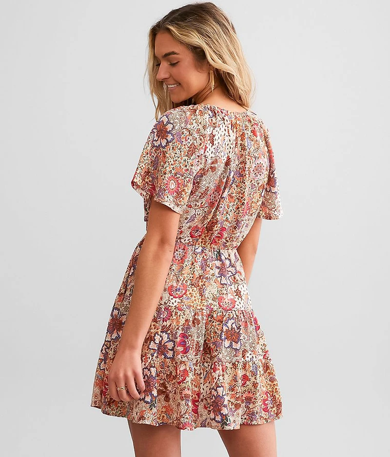 Floral Twisted Front Mini Dress