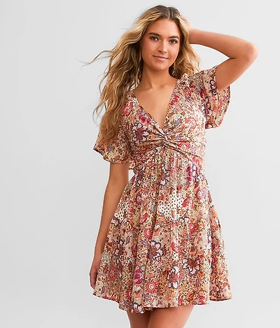 Willow & Root Floral Twisted Front Mini Dress
