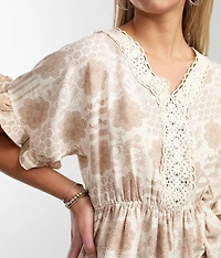 Medallion Print Peplum Top