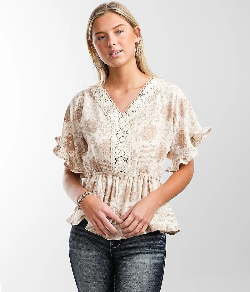 Medallion Print Peplum Top