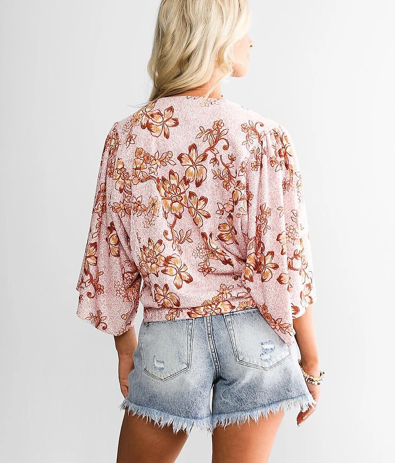 Floral Print Front Tie Kimono