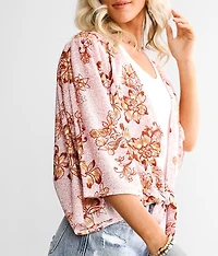 Floral Print Front Tie Kimono