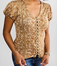 Lace-up Puff Sleeve Top