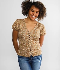 Lace-up Puff Sleeve Top