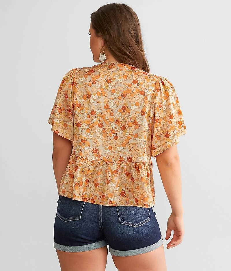 Floral Satin Peplum Top