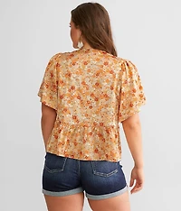 Floral Satin Peplum Top