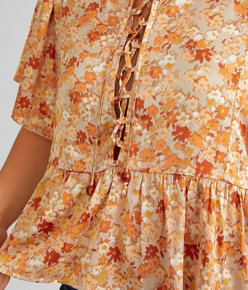 Floral Satin Peplum Top