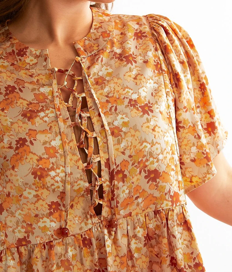 Floral Satin Peplum Top