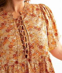 Floral Satin Peplum Top