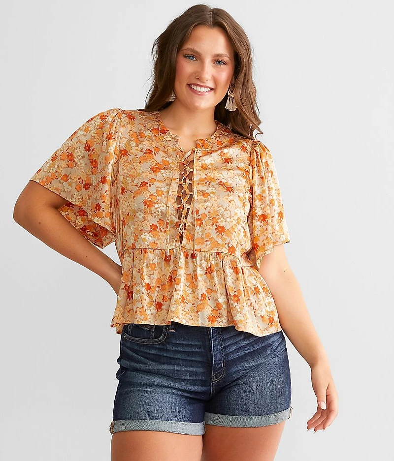 Floral Satin Peplum Top