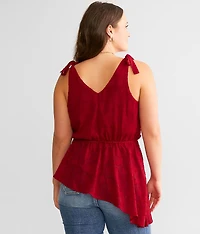 Textured Floral Peplum Tank Top