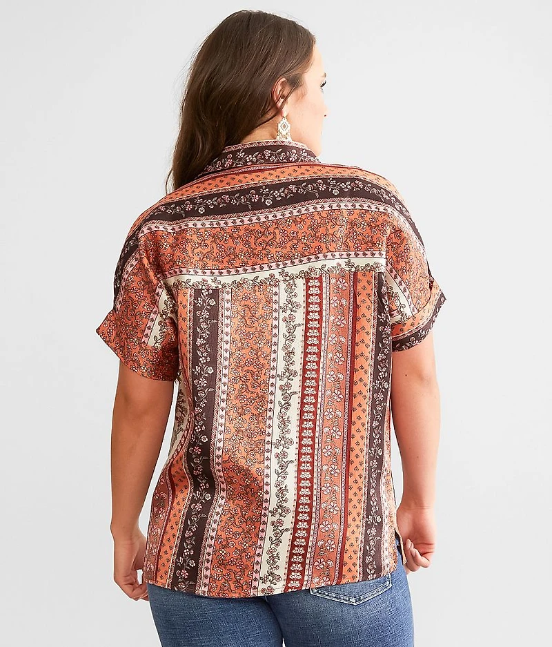 Floral Striped Satin Blouse