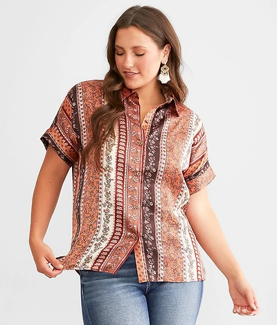 Floral Striped Satin Blouse