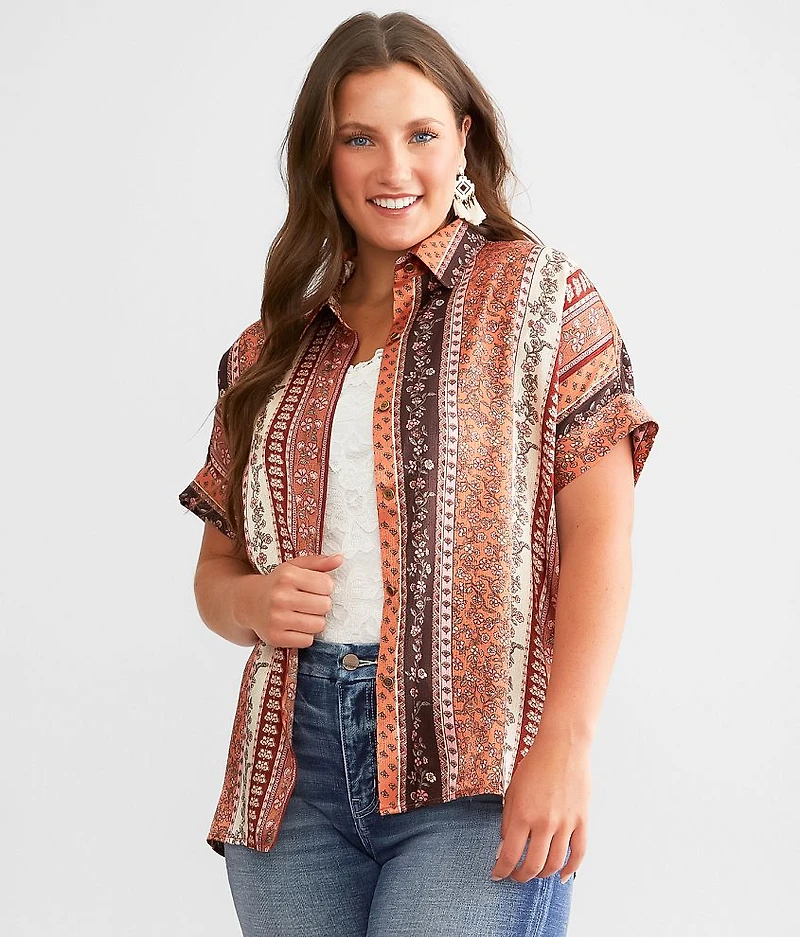 Floral Striped Satin Blouse