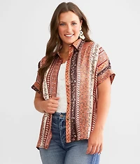 Floral Striped Satin Blouse