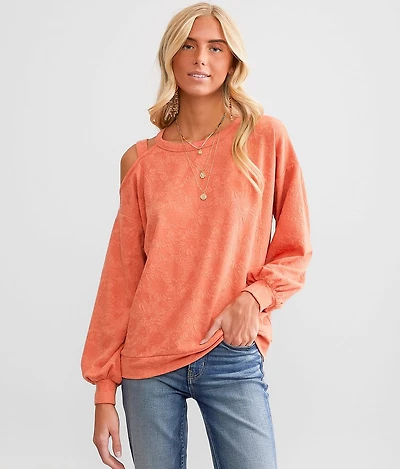 Textured Cold Shoulder Top