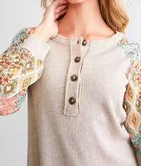 Floral Pieced Henley