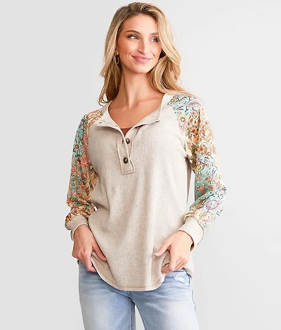 Floral Pieced Henley