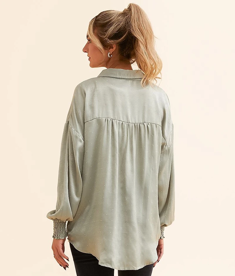 Satin Rhinestone Blouse